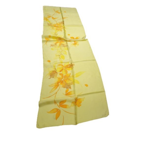 Yellow Handpainted Silk Scarf Long Rectangular Scarf with a floral motif - NEW - Picture 2 of 5